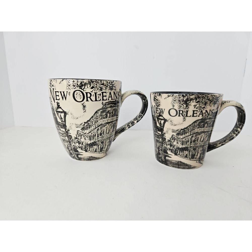 New Orleans Coffee Mug Cup pair NEW printed Fleur De Lis